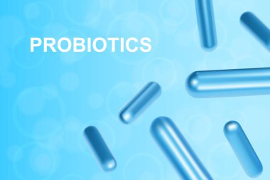 Tıp geçmişi var. Probiyotik arka plan. Mavi arka planda probiyotik bakterisi. EPS10 vektörü