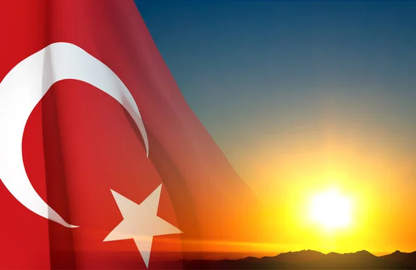 Bandeira Turquia Fundo Pôr Sol Vetor Eps10 — Vetor de Stock