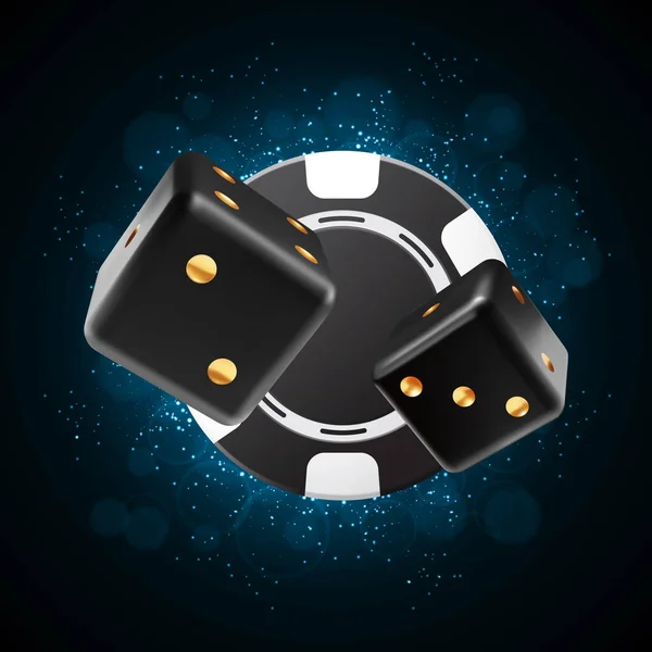 Dwie Kości Żetonem Pokerowym Błyszczącym Tle Wektor Eps10 — Wektor stockowy