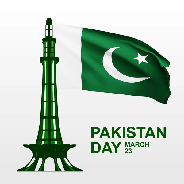 stock vector Pakistan Resolution Day Background. SIlhouette of a Minar-e-Pakistan with Pakistani flag. 23rd of March. EPS10 vector