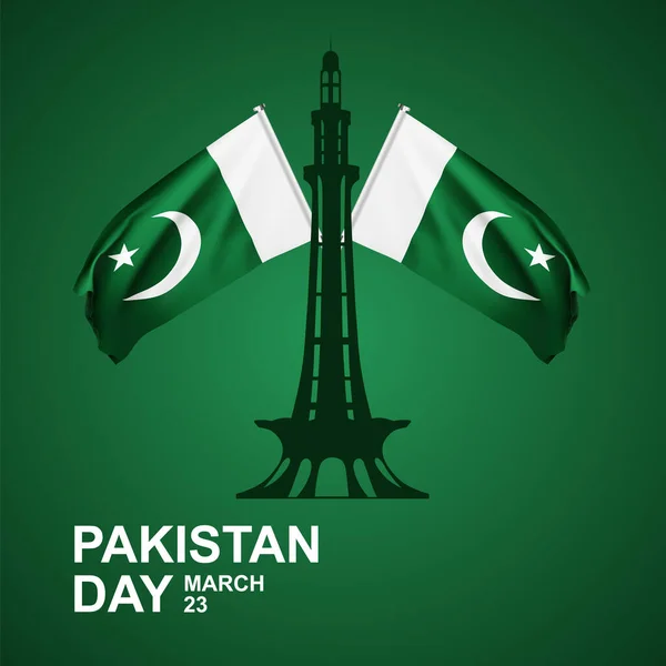 stock vector Pakistan Resolution Day Background. SIlhouette of a Minar-e-Pakistan with Pakistani flag. 23rd of March. EPS10 vector