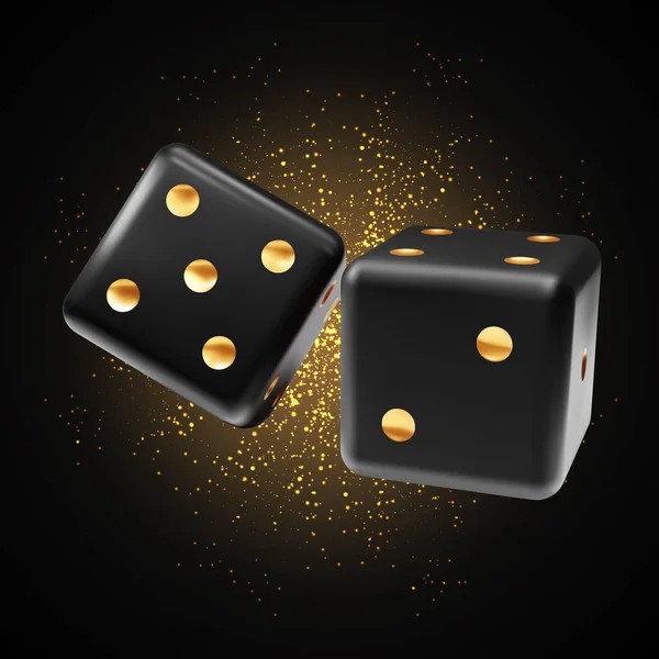 Two Dices Glittering Background Casino Dice Black Background Eps10 Vector — Stock Vector