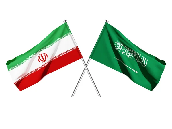 Irão Arábia Saudita Bandeiras Isoladas Sobre Fundo Branco Conceito Arábia —  Vetores de Stock
