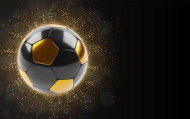Parlak bir arka planda siyah ve altın futbol topu. EPS10 vektörü