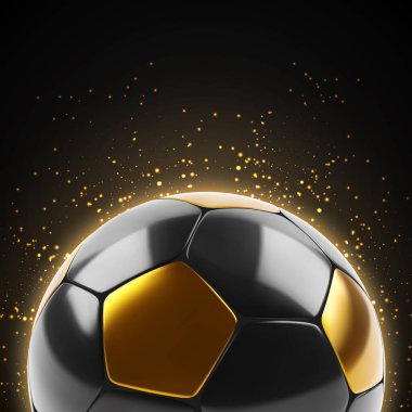 Black and gold soccer ball on a glittering background. EPS10 vector clipart