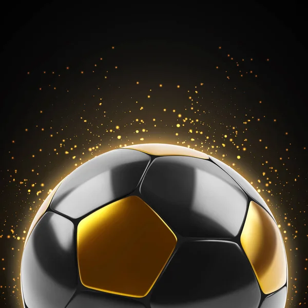 Pallone Calcio Nero Oro Uno Sfondo Scintillante Vettore Eps10 — Vettoriale Stock