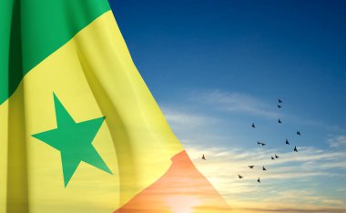 Mavi gökyüzü arka planında Senegal bayrağı. Vatansever bir geçmiş. EPS10 vektörü