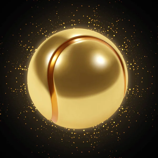 Gold Tennis Ball Glittering Black Background Eps10 Vector — Stock Vector