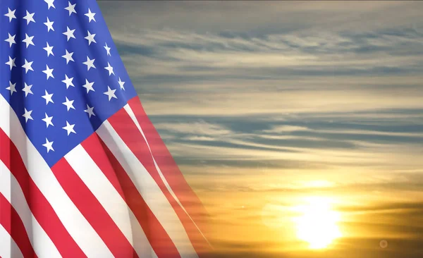 日落或日出时的美国国旗 国庆节贺卡 Eps10病媒 — 图库矢量图片