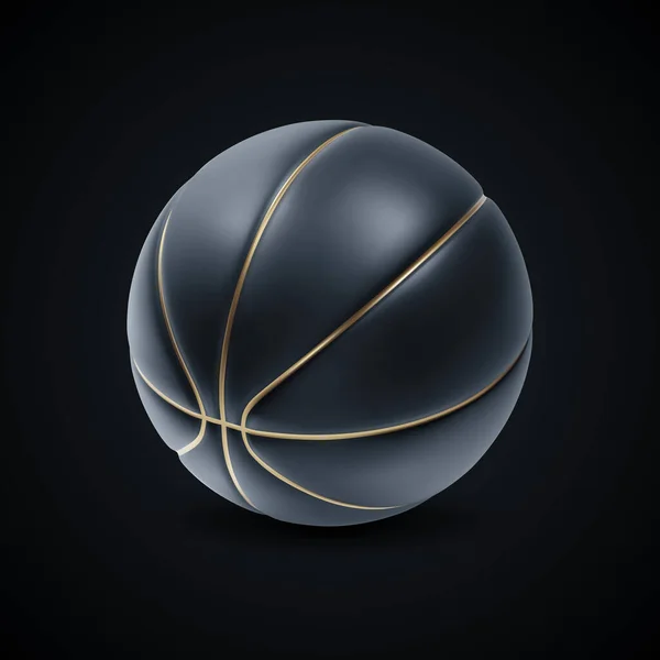 Pallone Basket Colore Nero Con Strisce Dorate Sfondo Nero Vettore — Vettoriale Stock