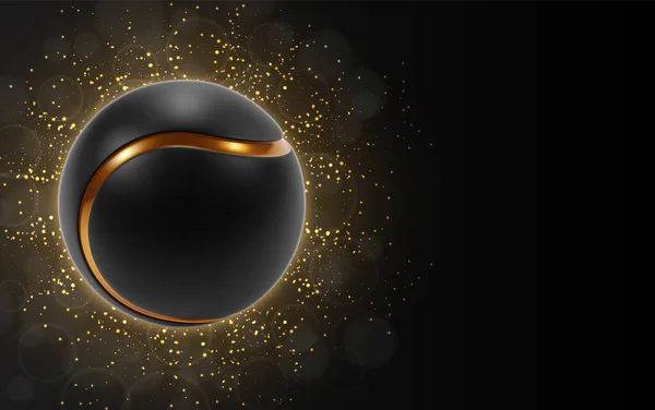 Boule Tennis Noire Avec Une Ligne Dorée Sur Fond Noir — Image vectorielle