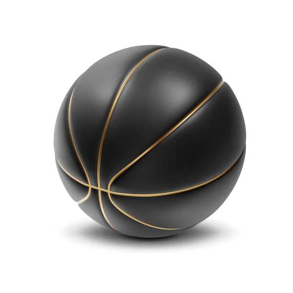 Баскетбольный Мяч Черном Цвете Золотыми Полосками Изолированы Белом Фоне Вектор — стоковый вектор