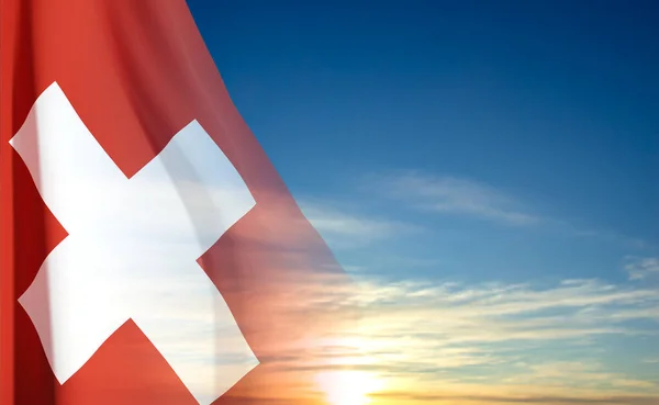 Mavi Gökyüzünün Arka Planında Sviçre Bayrağı Eps10 Vektörü — Stok Vektör