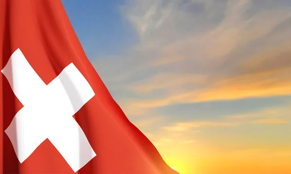 Gün Batımına Karşı Sviçre Bayrağı Vatansever Bir Geçmiş Eps10 Vektörü — Stok Vektör