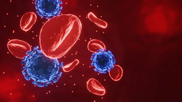Coronavirus Células Sanguíneas Ciencia Formación Médica Renderizado — Foto de Stock