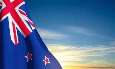 Gökyüzünün arka planında Yeni Zelanda bayrağı. Vatansever bir geçmiş. EPS10 vektörü