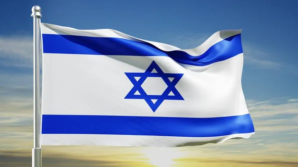 Flaga Izraela Przeciwko Zachodowi Słońca Renderowanie — Zdjęcie stockowe