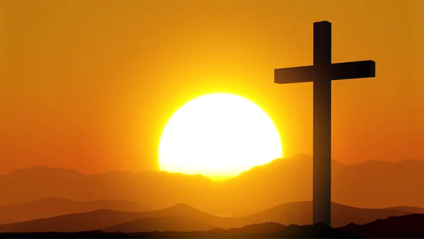 Good Friday. Friday before Easter. Christian cross against the sunset. 3d-rendering