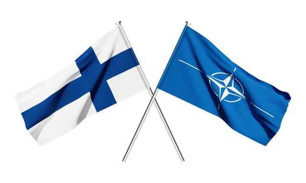 Σημαίες Του Νατο Και Της Φινλανδίας Μόσχα Ρωσία Απρίλιος 2023 — Φωτογραφία Αρχείου