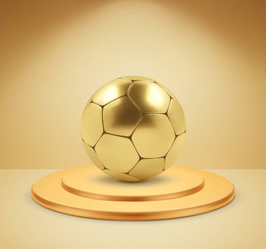 Kürsüde altın futbol topu. Futbol kupası konsepti. EPS10 vektörü