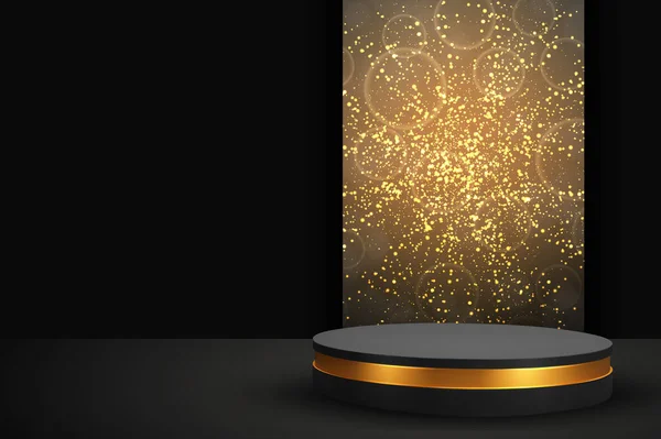 Black Gold Pedestal Podium Luxury Black Scene Product Presentation Eps10 — Stock Vector