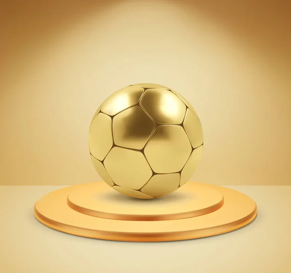 Золотой Футбольный Мяч Пьедестале Концепция Футбольного Трофея Вектор Eps10 — стоковый вектор