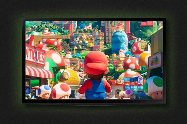Super Mario Bros Film Ekranie Telewizora Moskwa Rosja Kwiecień 2023 — Zdjęcie stockowe