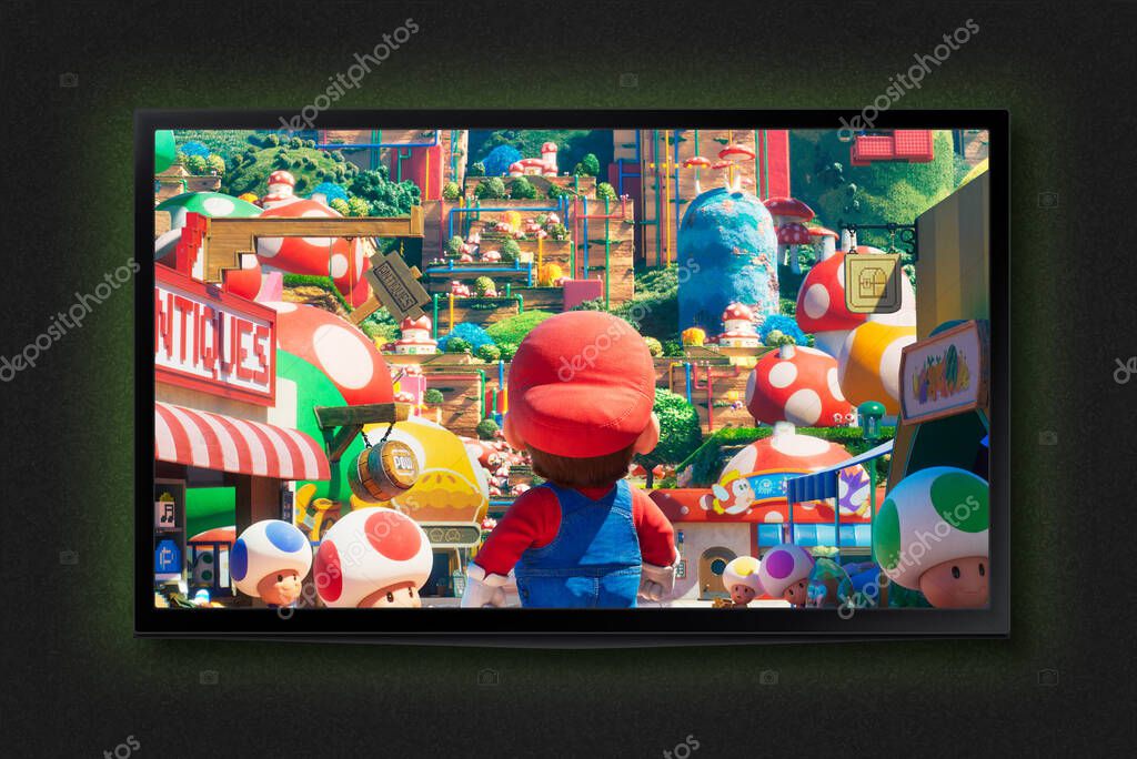 The Super Mario Bros. Movie on TV screen. Moscow, Russia - April, 2023