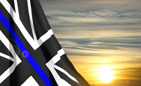 Ηνωμένο Βασίλειο Σημαία Λεπτή Μπλε Γραμμή Κατά Ηλιοβασίλεμα Διανυσματικό Eps10 — Διανυσματικό Αρχείο