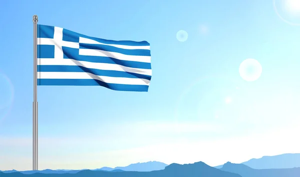 希腊国旗挂在天空的背景上 爱国背景 Eps10病媒 — 图库矢量图片
