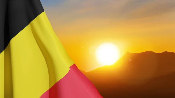 Belgien Flagga Med Berg Mot Solnedgången Eps10 Vektor — Stock vektor