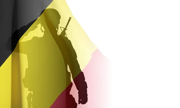 ベルギーの国旗を背景に白地に輝く兵士のシルエット Eps10ベクトル — ストックベクタ