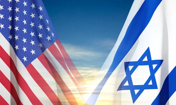 Σημαία Των Ηπα Και Του Ισραήλ Στο Φόντο Του Ουρανού — Διανυσματικό Αρχείο
