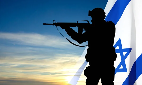 Silhouette Soldiers Israel Flag Sunrise Concept Armed Forces Israel Eps10 — Stock Vector