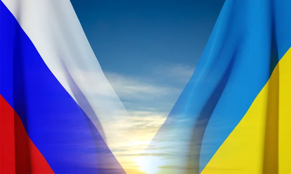 Flagi Ukrainy Rosji Błękitnym Niebie Wektor Eps10 — Wektor stockowy