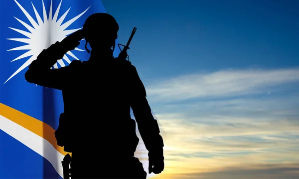 一个举着马绍尔群岛国旗在天空中敬礼的士兵的肖像 Eps10病媒 — 图库矢量图片