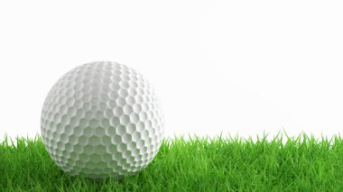 Yeşil çimlerin üzerinde golf topu. 3d oluşturma