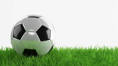 Yeşil çimlerin üzerinde futbol topu. 3d oluşturma