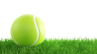 Yeşil çimlerde tenis topu. 3d oluşturma