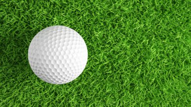 Yeşil çimlerin üzerinde golf topu. 3d oluşturma
