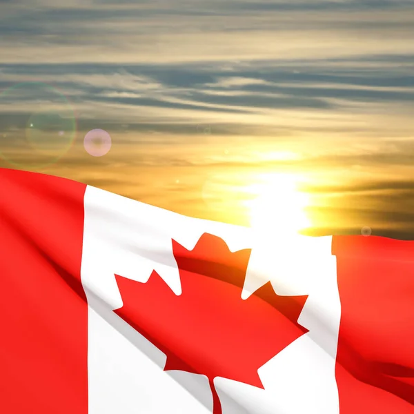 Gün Batımına Karşı Kanada Bayrağı Eps10 Vektörü — Stok Vektör