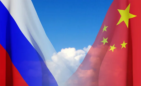 China Rusland Vlaggen Achtergrond Van Lucht Eps10 Vector — Stockvector