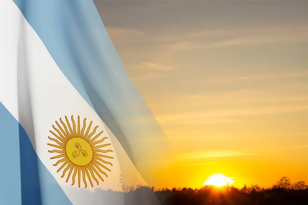 Bandera Argentina Contra Atardecer Fondo Patriótico —  Fotos de Stock