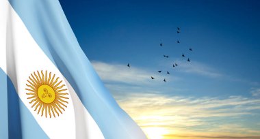 Arjantin bayrağı gün batımına karşı. Vatanseverlik geçmişi