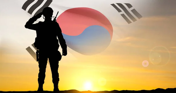 Silhueta Soldado Fundo Pôr Sol Bandeira Coreia Sul Vetor Eps10 —  Vetores de Stock