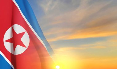 Günbatımına karşı Kuzey Kore bayrağı. EPS10 vektörü