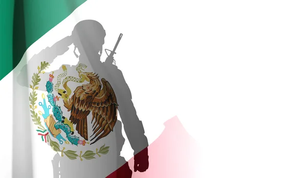 Σιλουέτα Ενός Στρατιώτη Σημαία Μεξικού Λευκό Φόντο Διανυσματικό Eps10 — Διανυσματικό Αρχείο