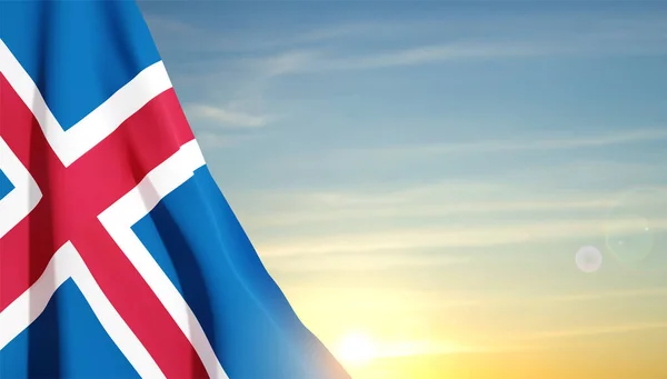 Флаг Исландии Фоне Закатного Неба Вектор Eps10 — стоковый вектор