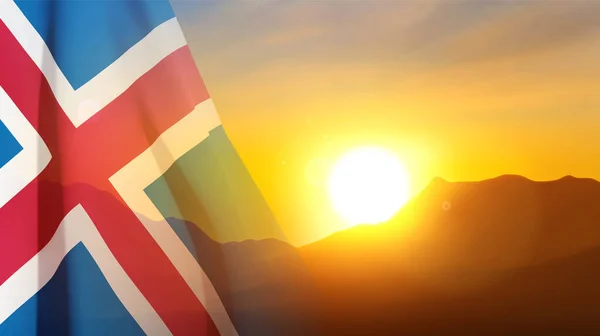 Islands Flagga Mot Solnedgången Eps10 Vektor — Stock vektor