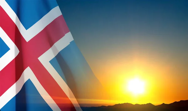 Флаг Исландии Против Заката Вектор Eps10 — стоковый вектор